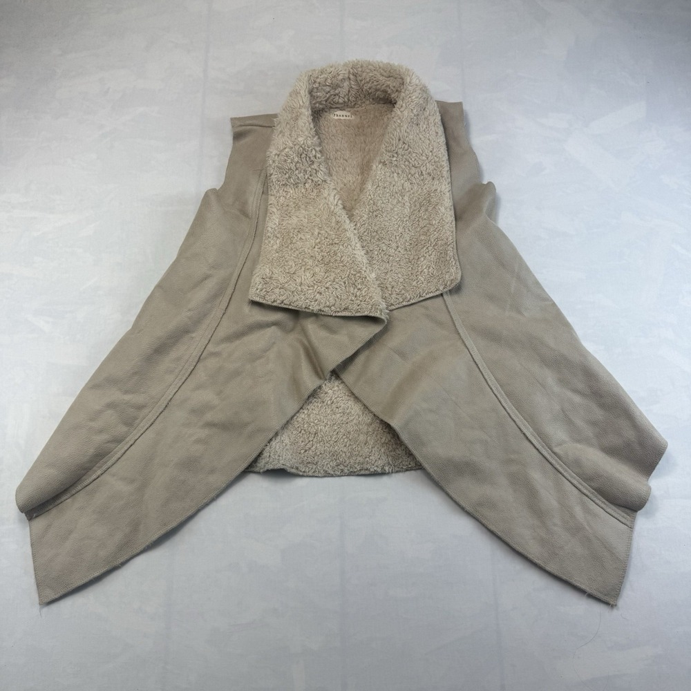 Phanuel One Size Faux Suede Sherpa Open Front Vest Beige Boho